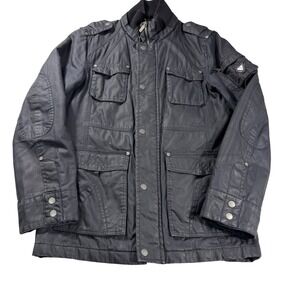 Guess Mens Black Coated Canvas Field Jacket Military Utility Size S